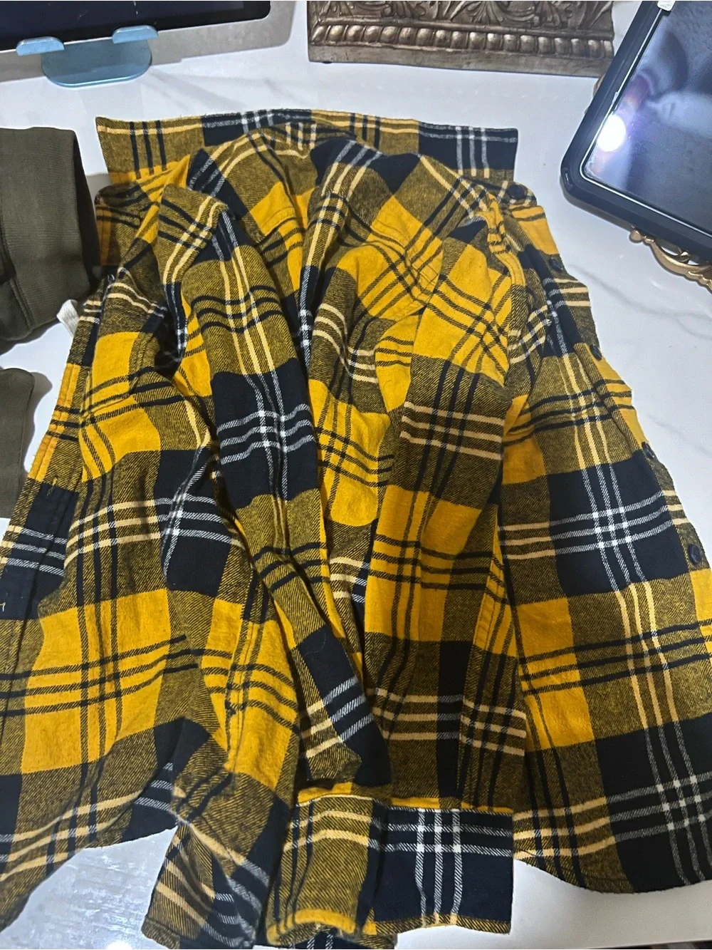 GAP Kids Yellow and Black Plaid Shirt Jacket with Navy Accents